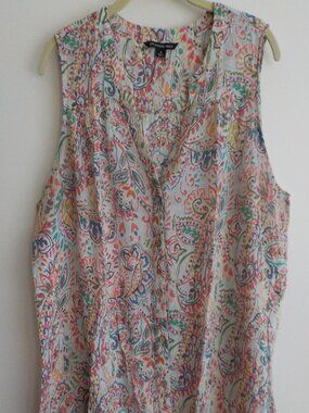 Zac & Rachel Woman Blouse - Size 1X - Boho Sleeveless Button Up Bright (753)